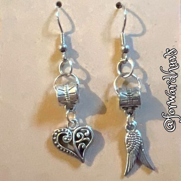 Bundle Sale 3 for $15 | Mismatched Charm Earrings – Angel Wing & Heart - Picture 8 of 9
